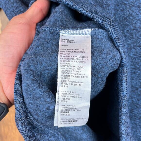 Eddie Bauer Mens Sweatshirt Blue Radiator Fleece Snap Mock Neck Long Sleeve M - Picture 7 of 13